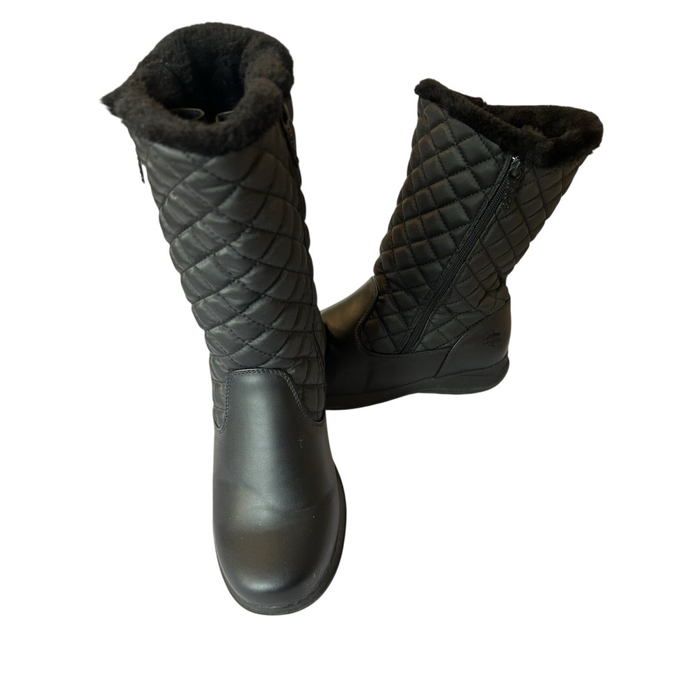 Totes Jade Black Quilted Black Faux Fur Lined Winter Snow Boots Womens 10 MED